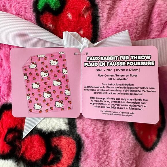 Hello Kitty Pink Strawberry Sweet Faux Fur Throw Blanket 50x70” - Picture 4 of 4
